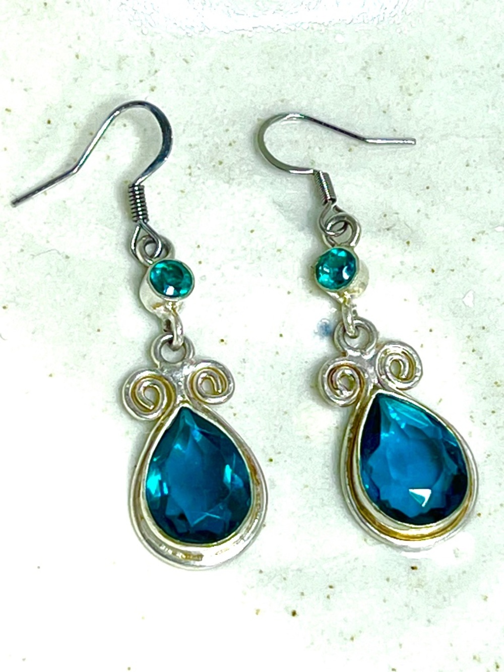 Vintage-Style Teal Blue Tourmaline Crystal Drop Earrings